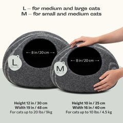 MEOWFIA cat cave interior view shows soft merino wool for comfort.