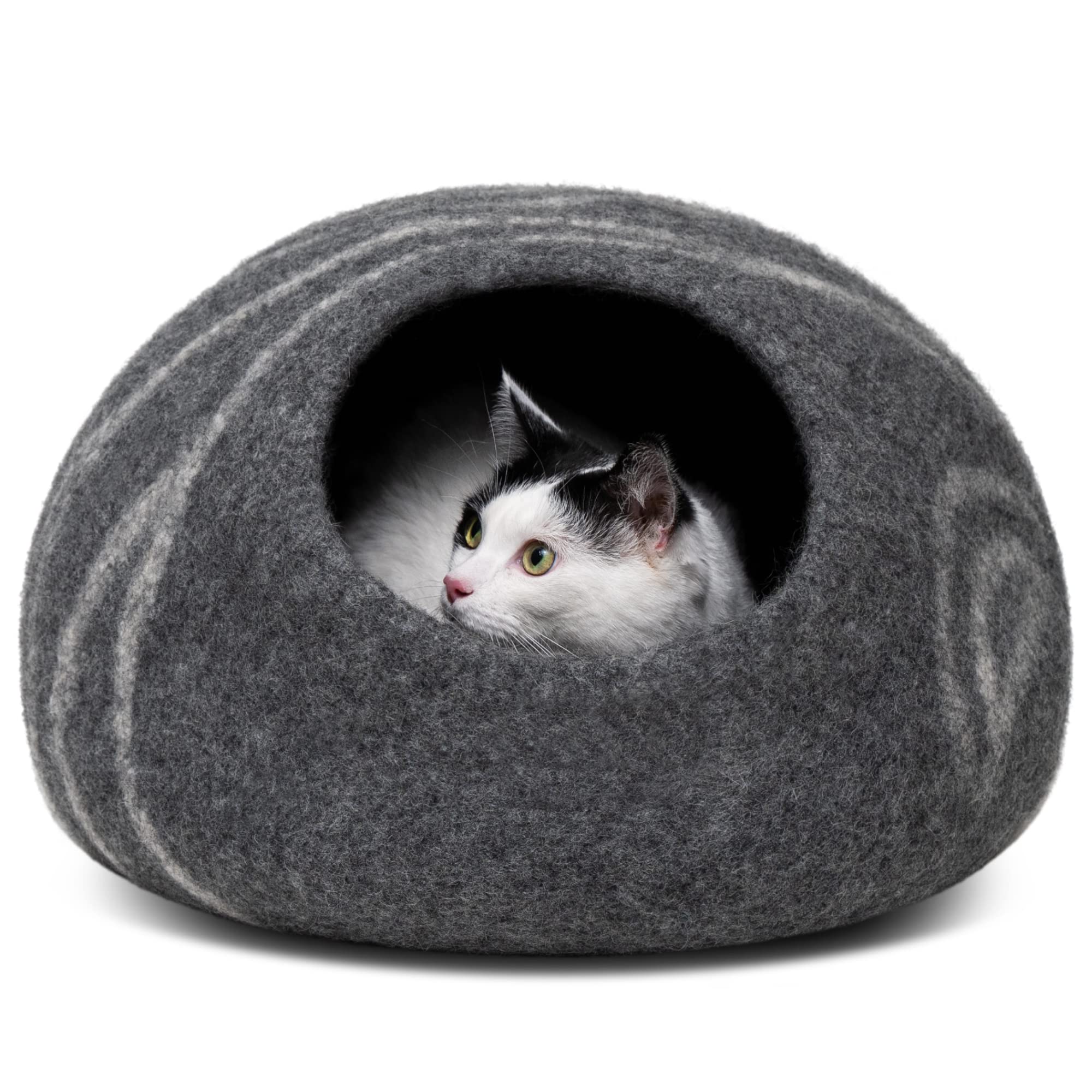 MEOWFIA cat cave dark grey top view, cozy hideaway for naps.