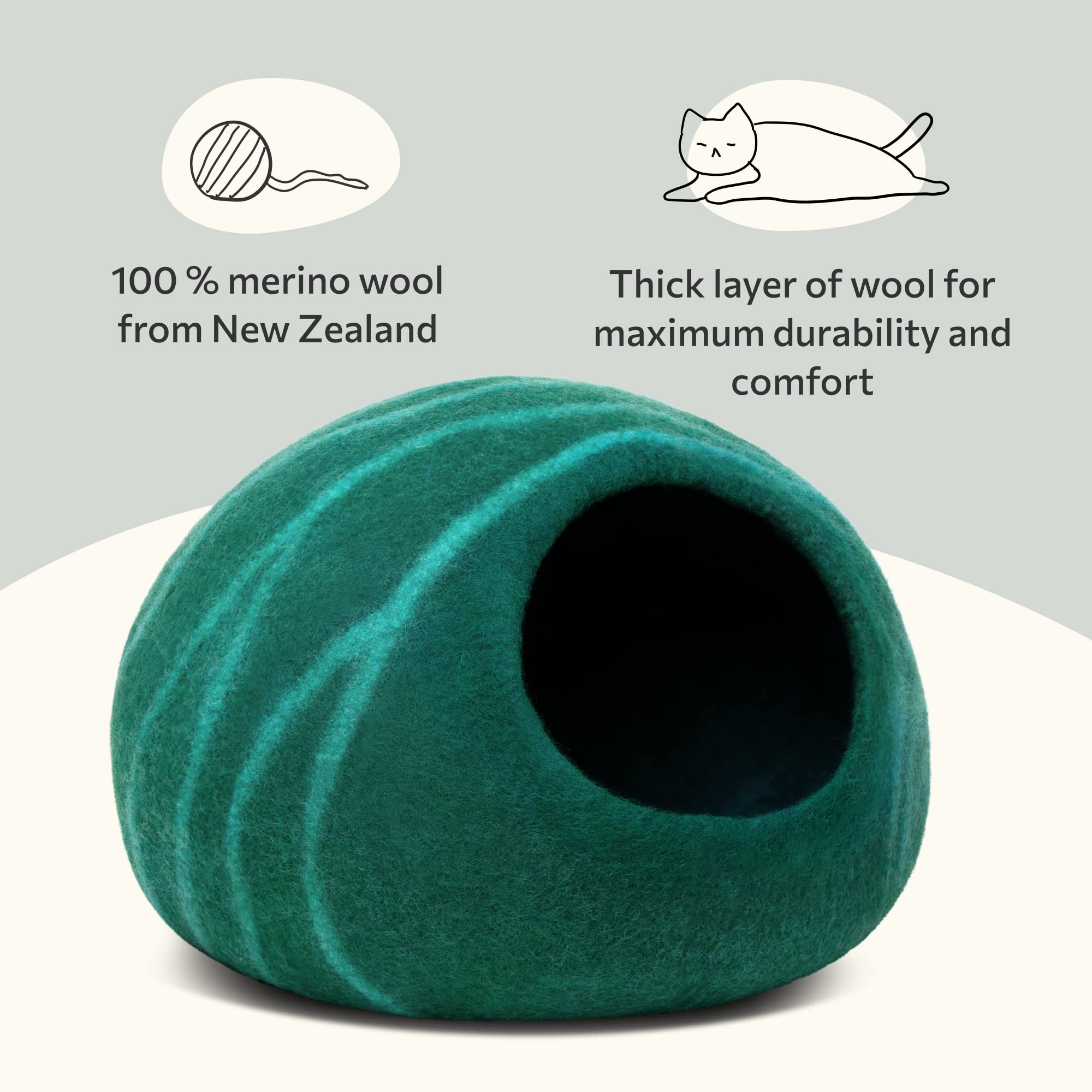 MEOWFIA Cat Cave Emerald Large side view shows seamless craftsmanship and durable insulation.