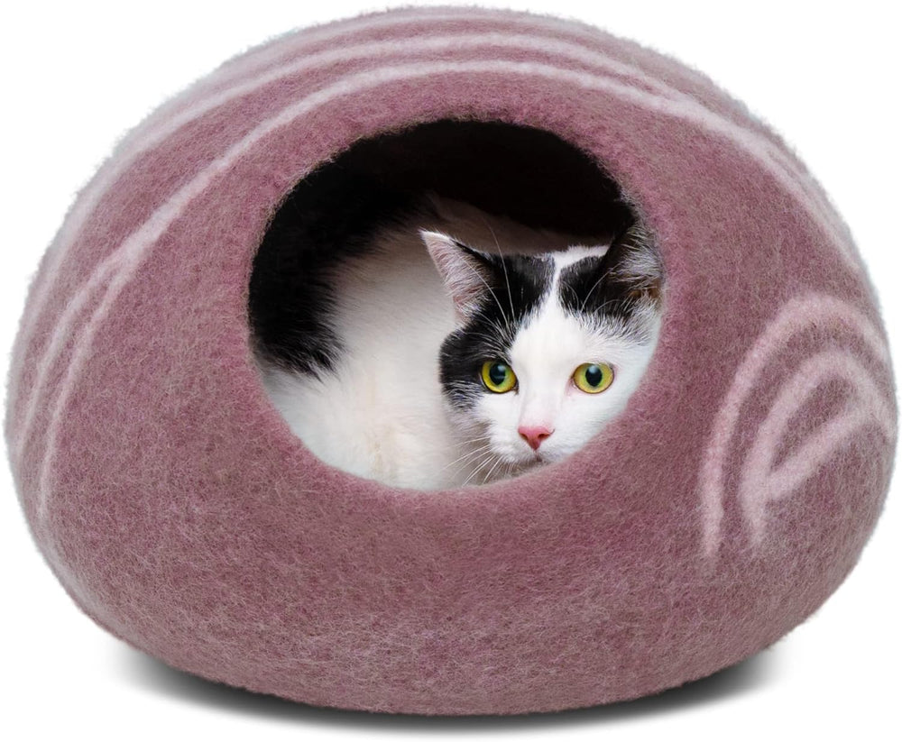MEOWFIA cat cave gold rose large front view offers a cozy hideaway for indoor cats.