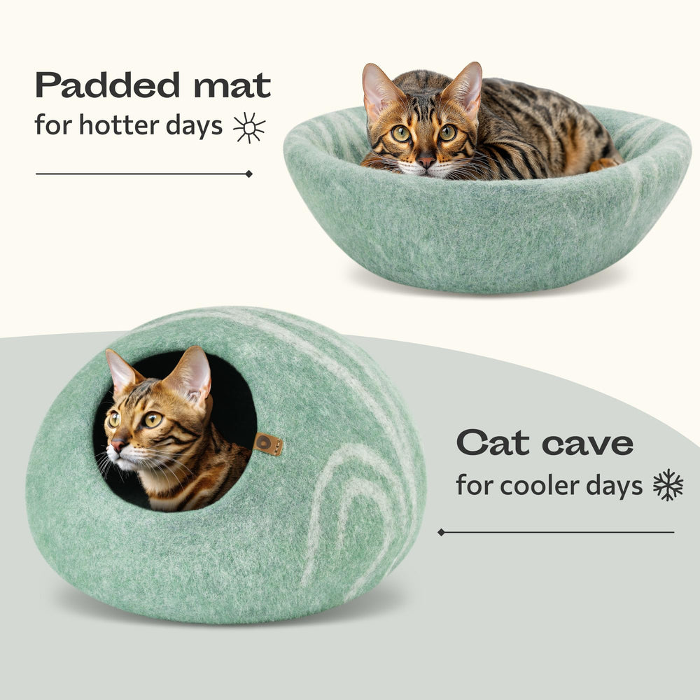 Inside MEOWFIA cat cave with cat resting for private retreat.