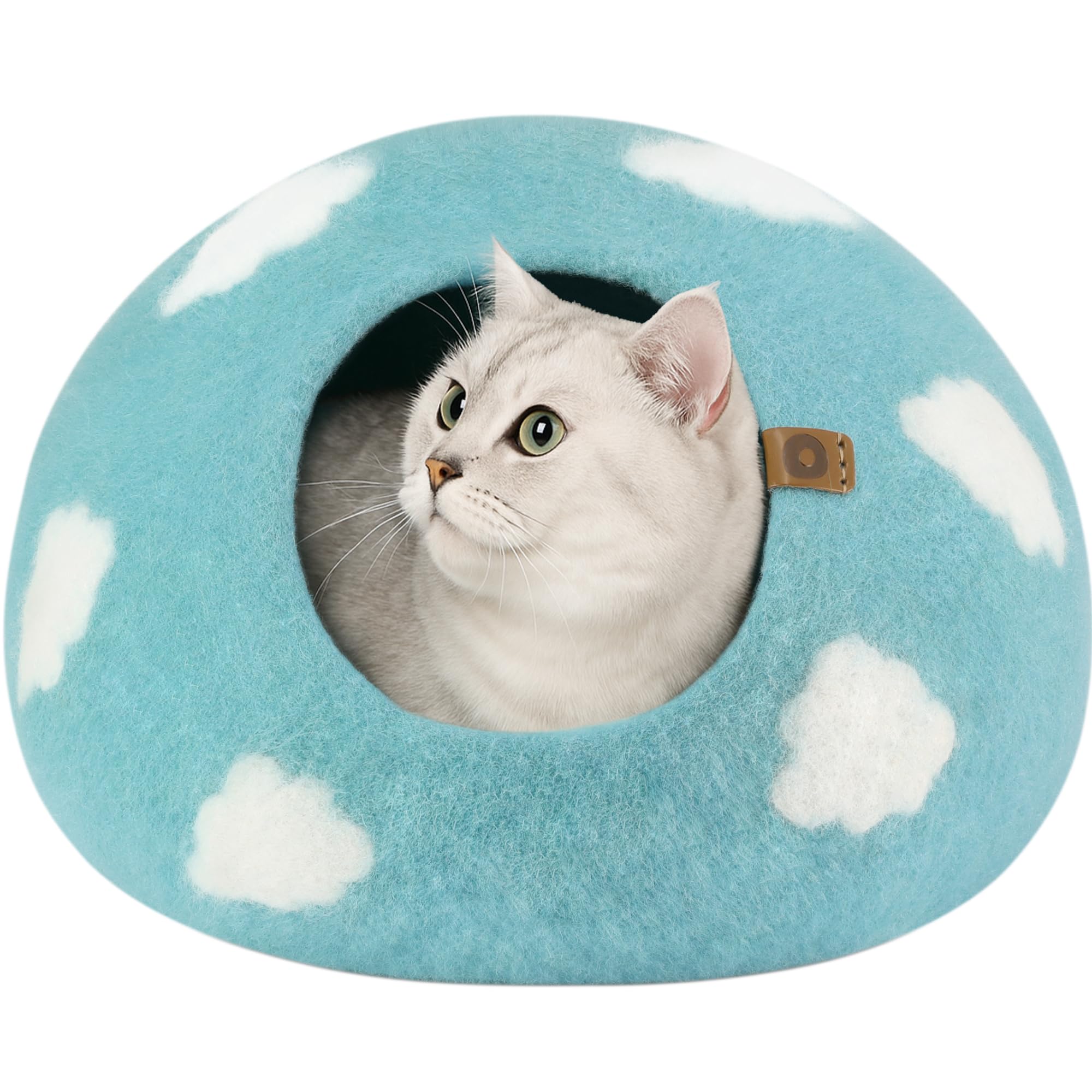 MEOWFIA Cat Cave nap blue top view shows cozy hideaway for indoor cats.