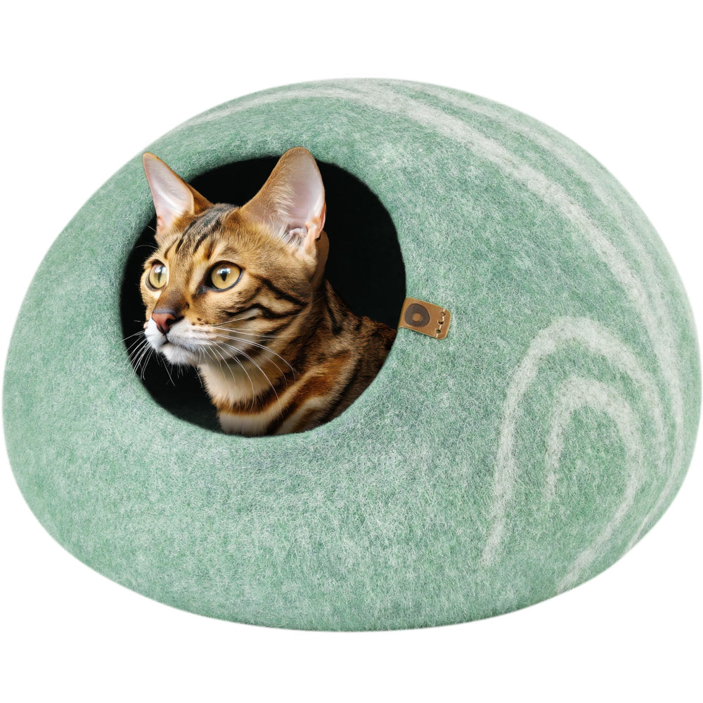 MEOWFIA Cat Cave Pistachio exterior front view, a cozy private hideaway for indoor cats.