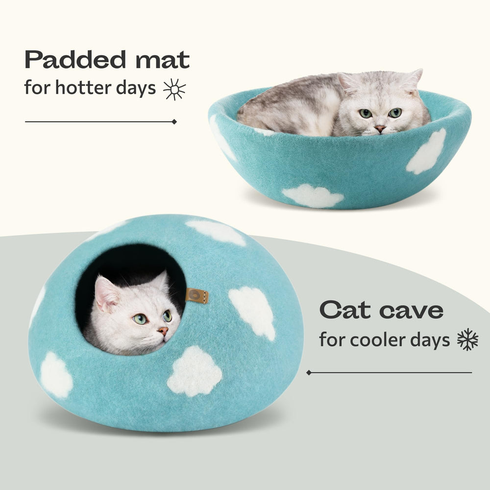 MEOWFIA Cat Cave top bed relaxation area emphasizes dual use for play and rest.