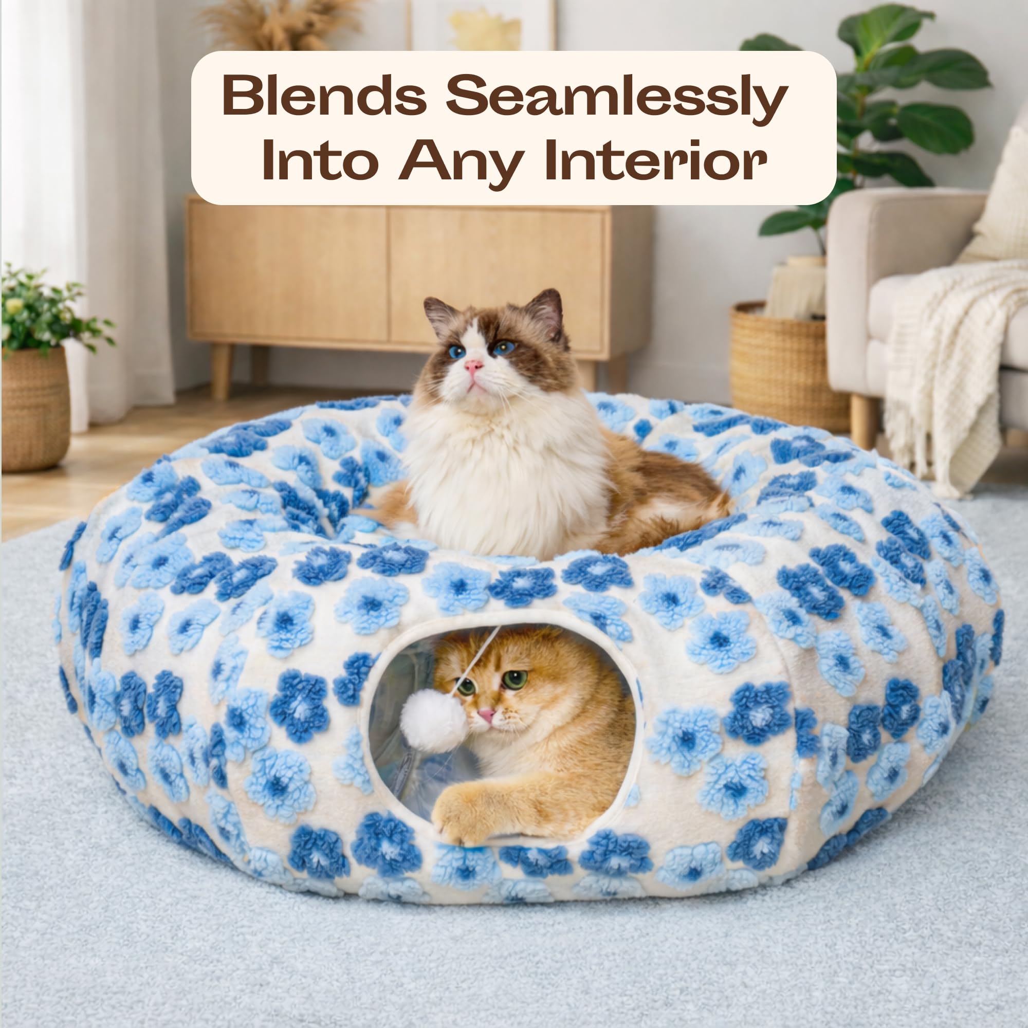 Meowfia cat tunnel assembly setup image demonstrates quick, tool-free setup.