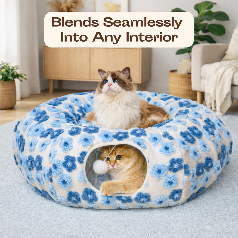 Meowfia cat tunnel assembly setup image demonstrates quick, tool-free setup.