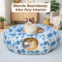 Meowfia cat tunnel assembly setup image demonstrates quick, tool-free setup.