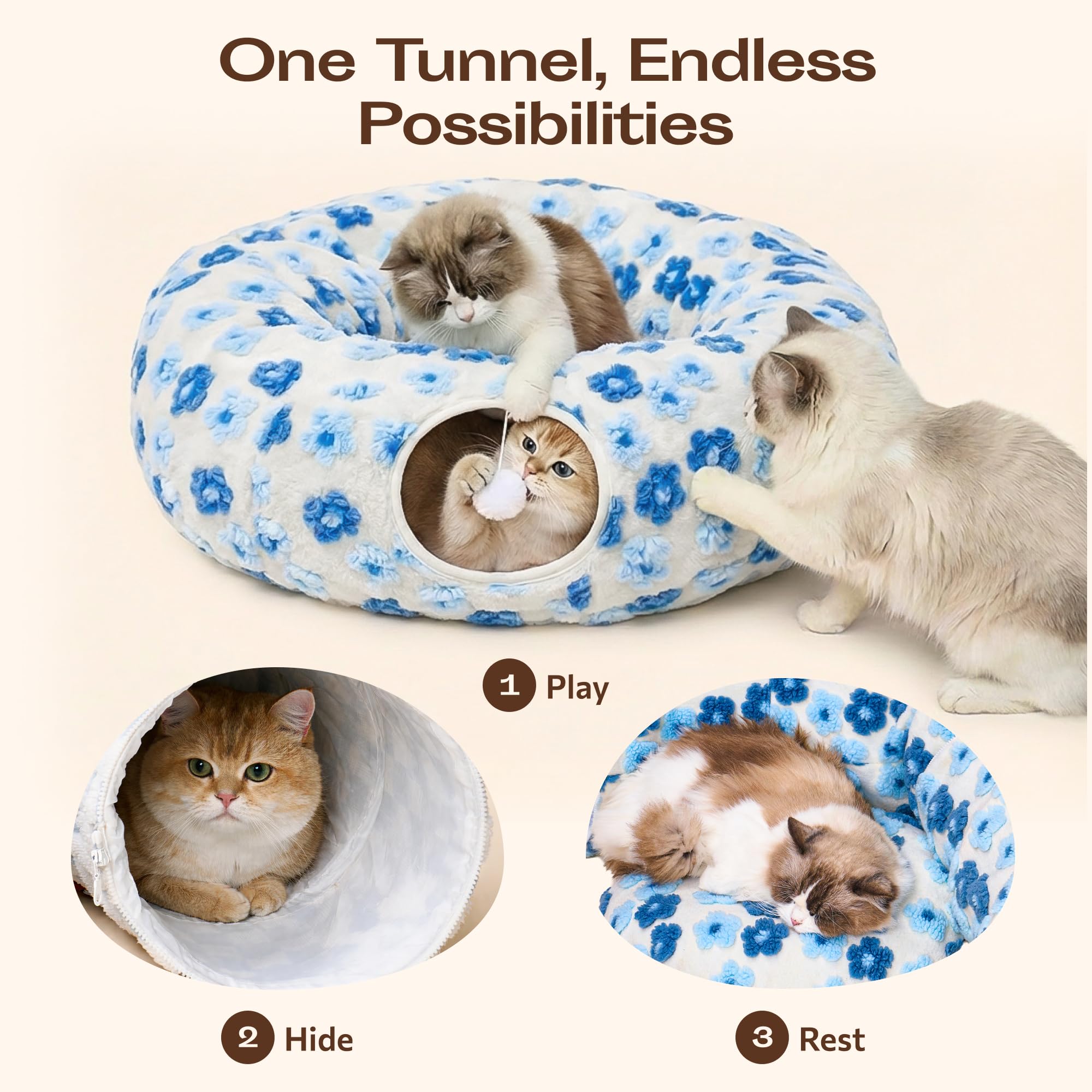 Meowfia interior view shows roomy tunnel for hiding and play.