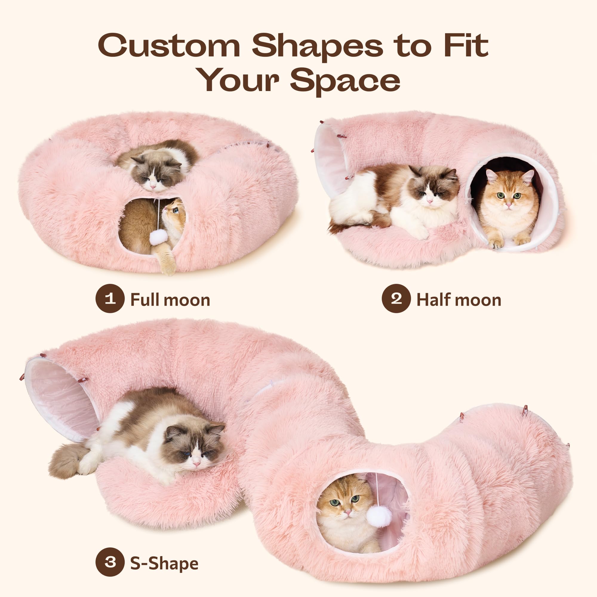 Meowfia cat tunnel snake shape shows flexible configurations for interactive fun.