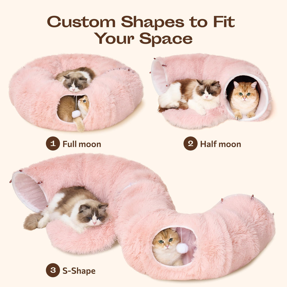 Meowfia cat tunnel snake shape shows flexible configurations for interactive fun.