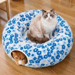 Meowfia indoor cat tunnel with donut bed circle offers a cozy lounge for two cats.
