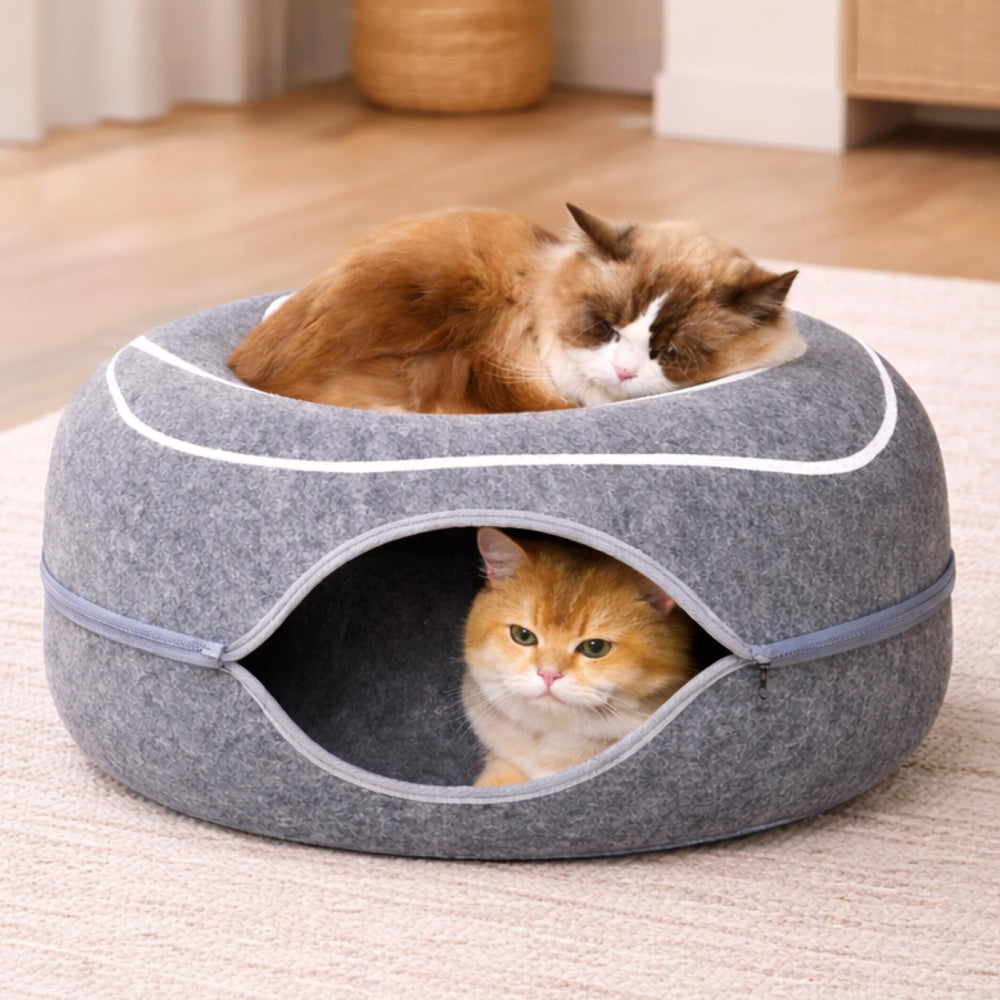 MEOWFIA Peekaboo Cat Cave Donut top view showing cozy multi-cat retreat