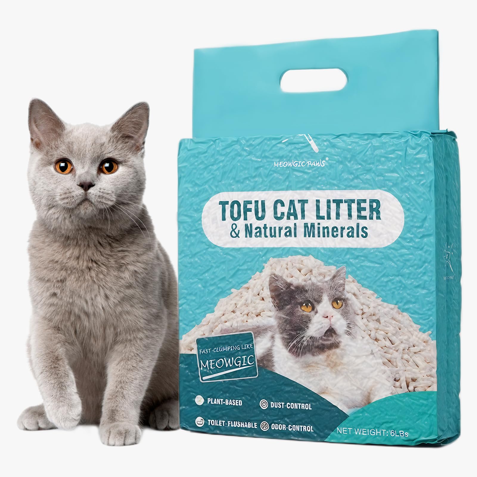 Meowgic Paws tofu litter 6lb pack for quick, tidy clumps and easy scooping.