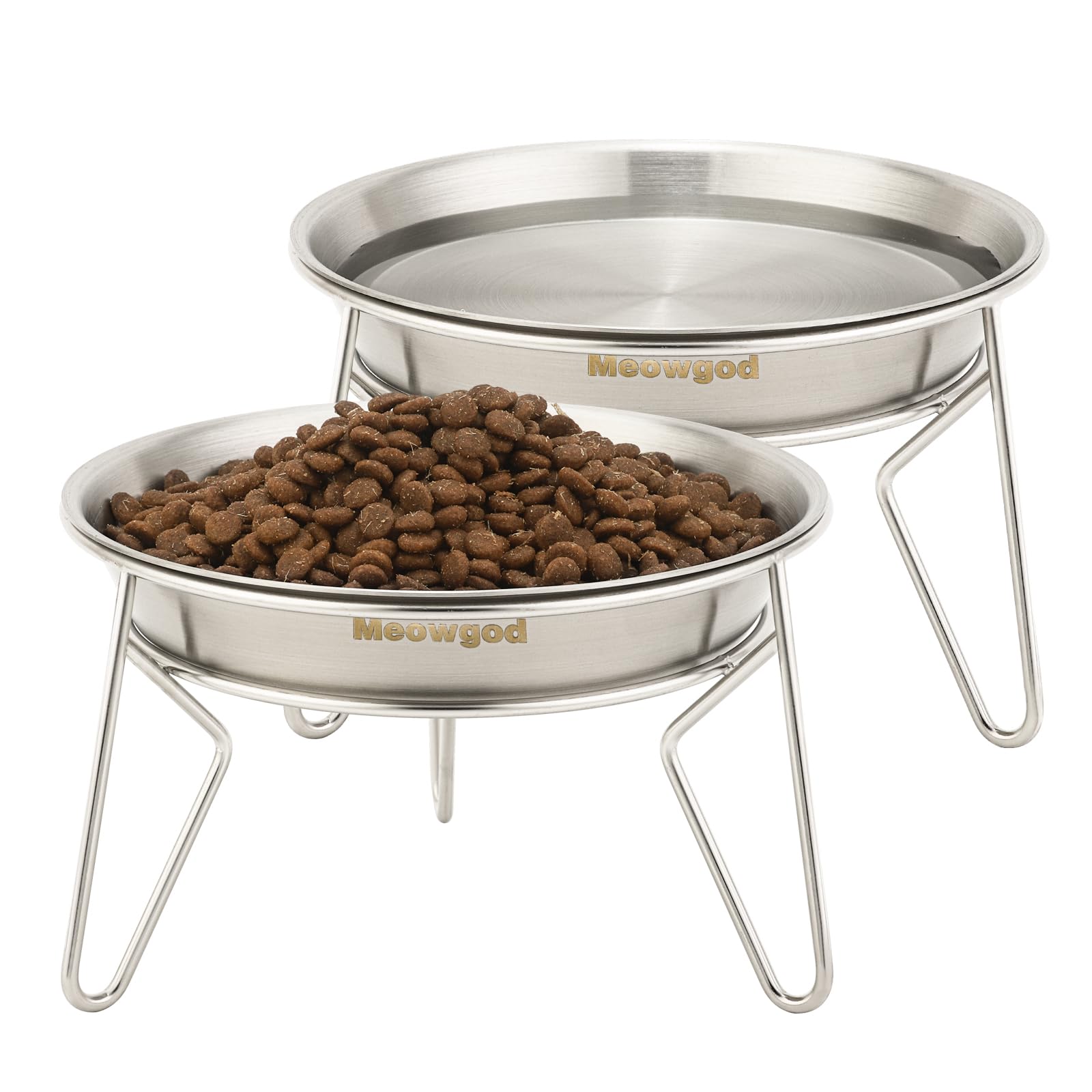 Meowgod elevated bowls with a 6.7-inch width protect whiskers during meals.