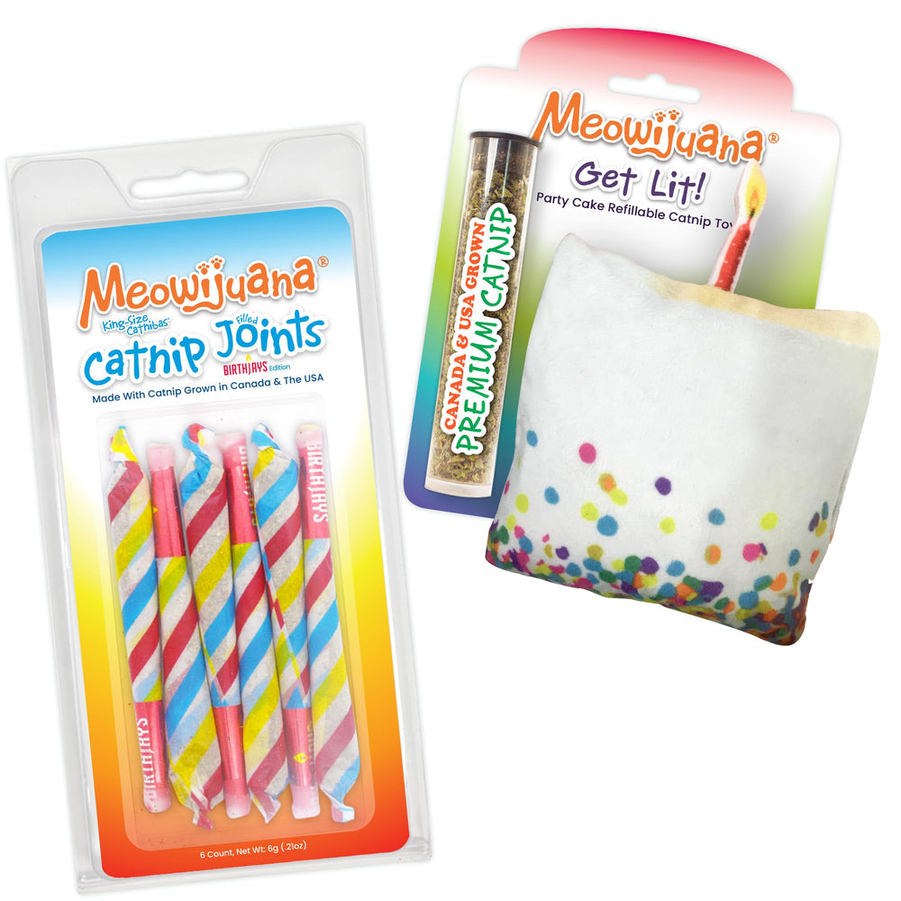 Meowijuana Birthjays bundle catnip joints for playful enrichment.