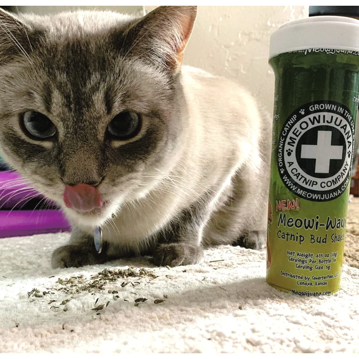 Bottle bundle keeps catnip fresh for quick play sessions.