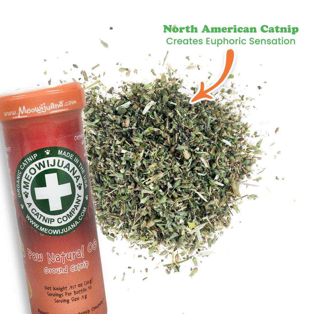 Meowijuana Paw Natural OG catnip buds reveal organic origins and natural enrichment.