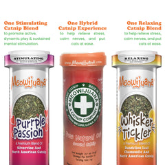 Meowijuana Purrple Passion catnip closeup highlights vibrant aroma and premium quality.