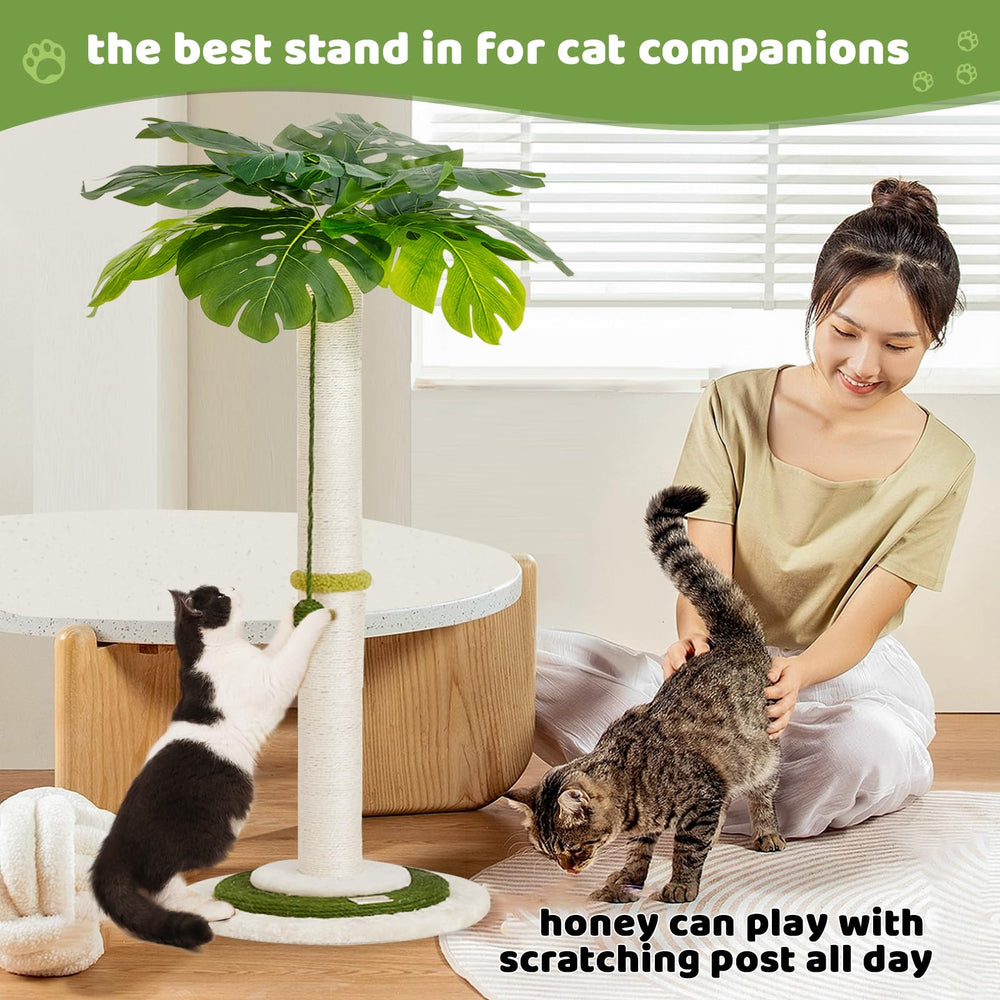 Meowoou cat tree featuring a hanging ball for interactive play