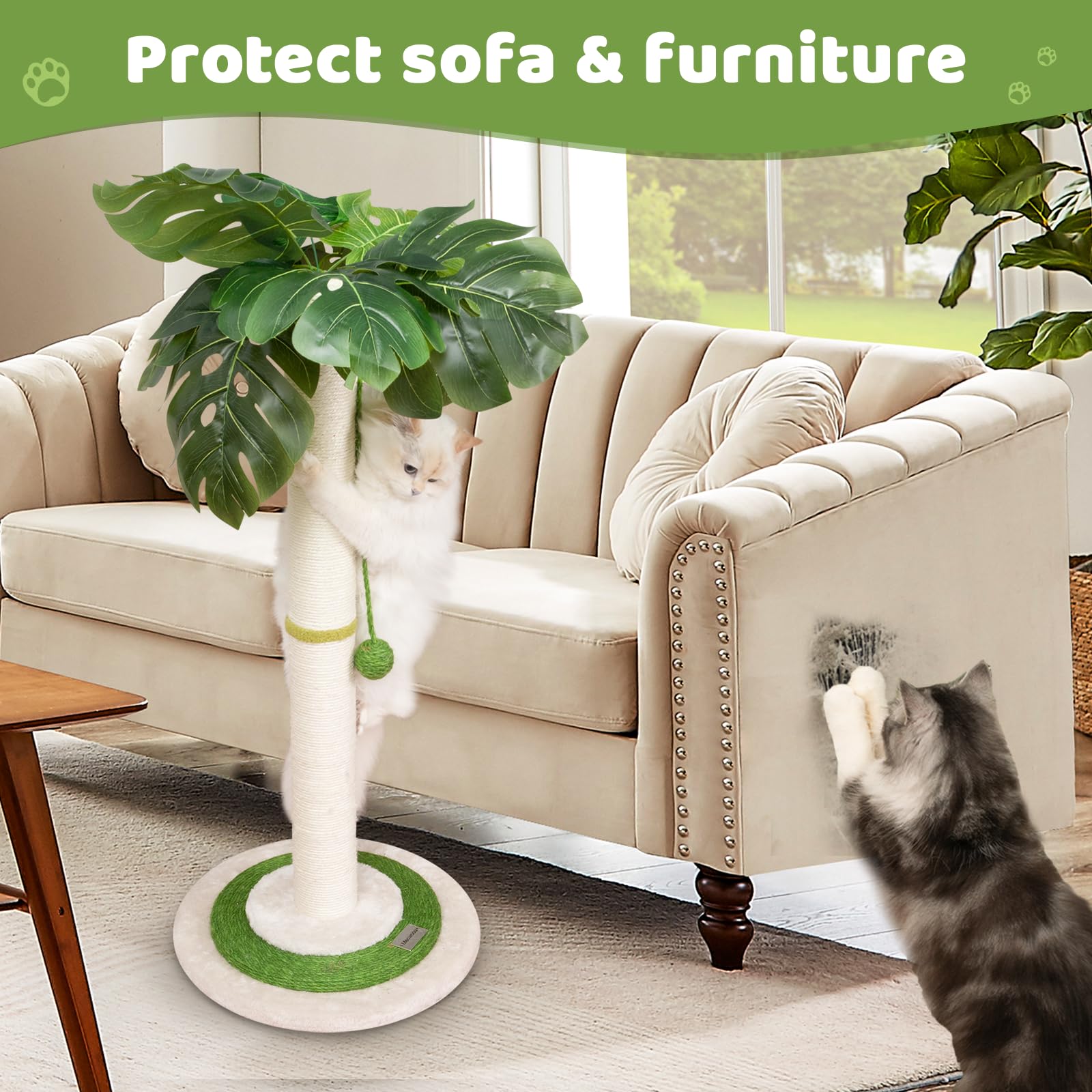 Meowoou cat tree with sisal poles for natural scratching