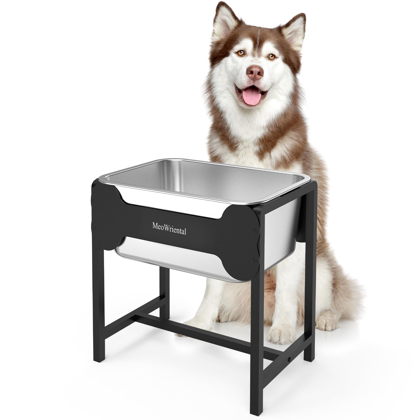 MeoWriental elevated dog water bowl with 2.5-gallon capacity for large breeds.