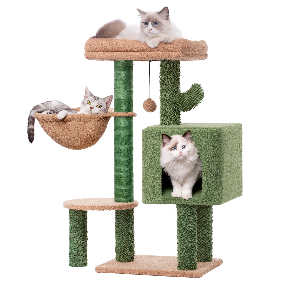 Meowrista cactus cat tree anti-tip base enhances stability during exploration