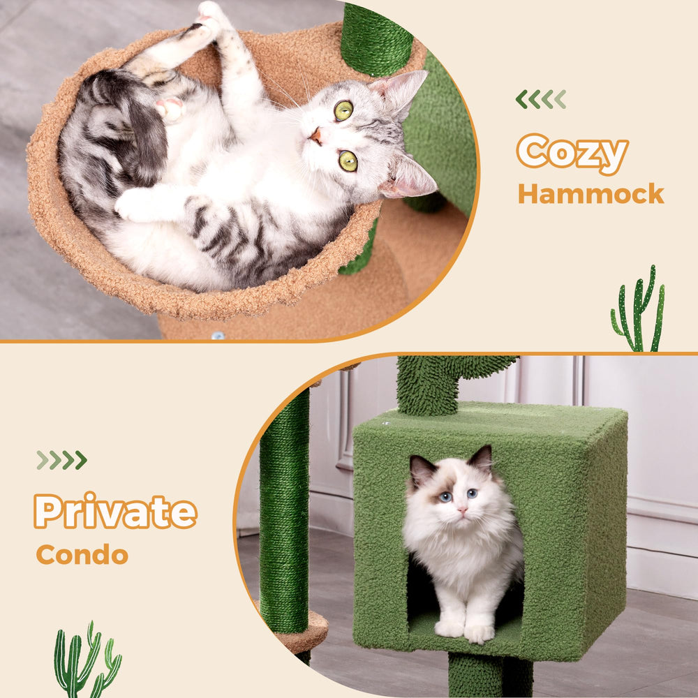 Meowrista cactus cat tree dangling ball adds interactive playtime