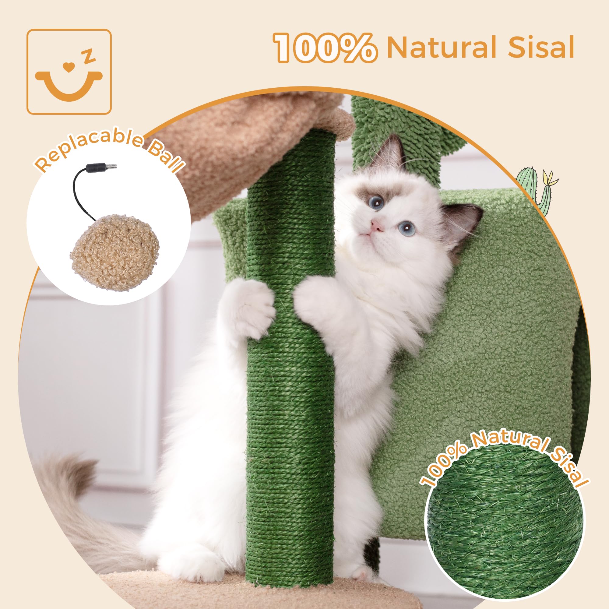 Meowrista cactus cat tree hammock suspends softly for peaceful naps