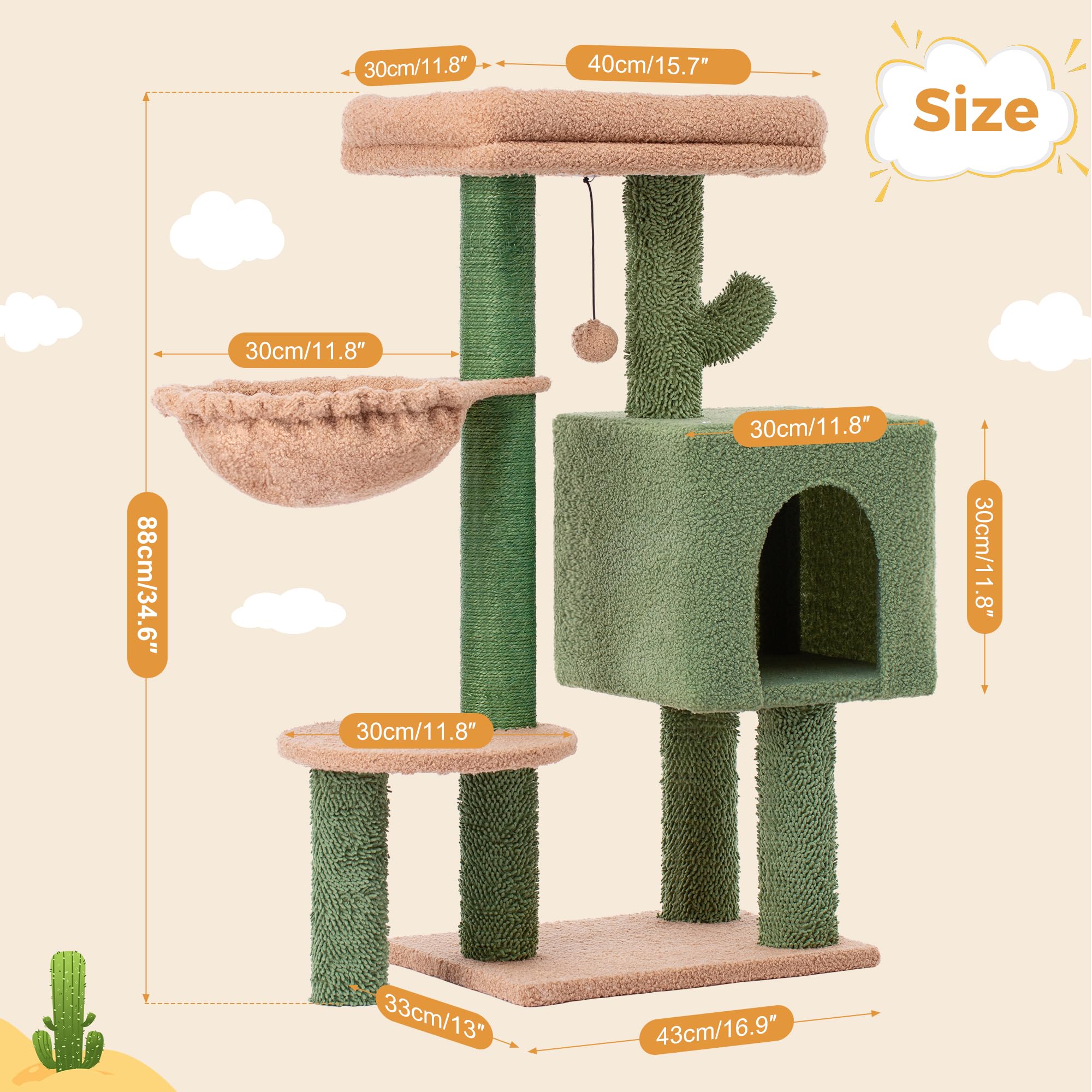 Meowrista cactus cat tree with full sisal posts invites claws and full-body stretching
