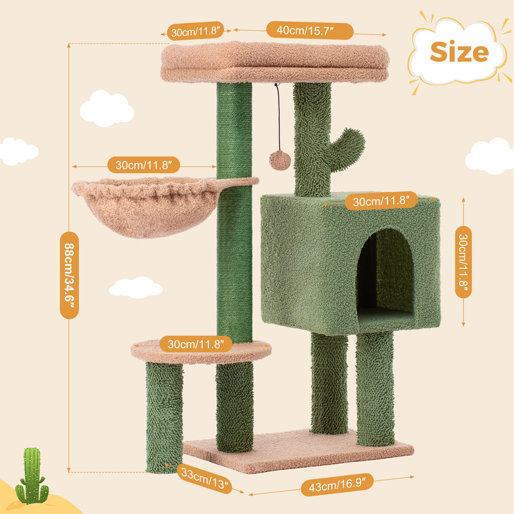Meowrista cactus cat tree with full sisal posts invites claws and full-body stretching