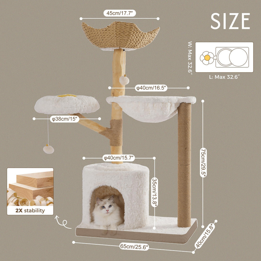 Meowrista cat tree rattan basket bed in cozy corner.