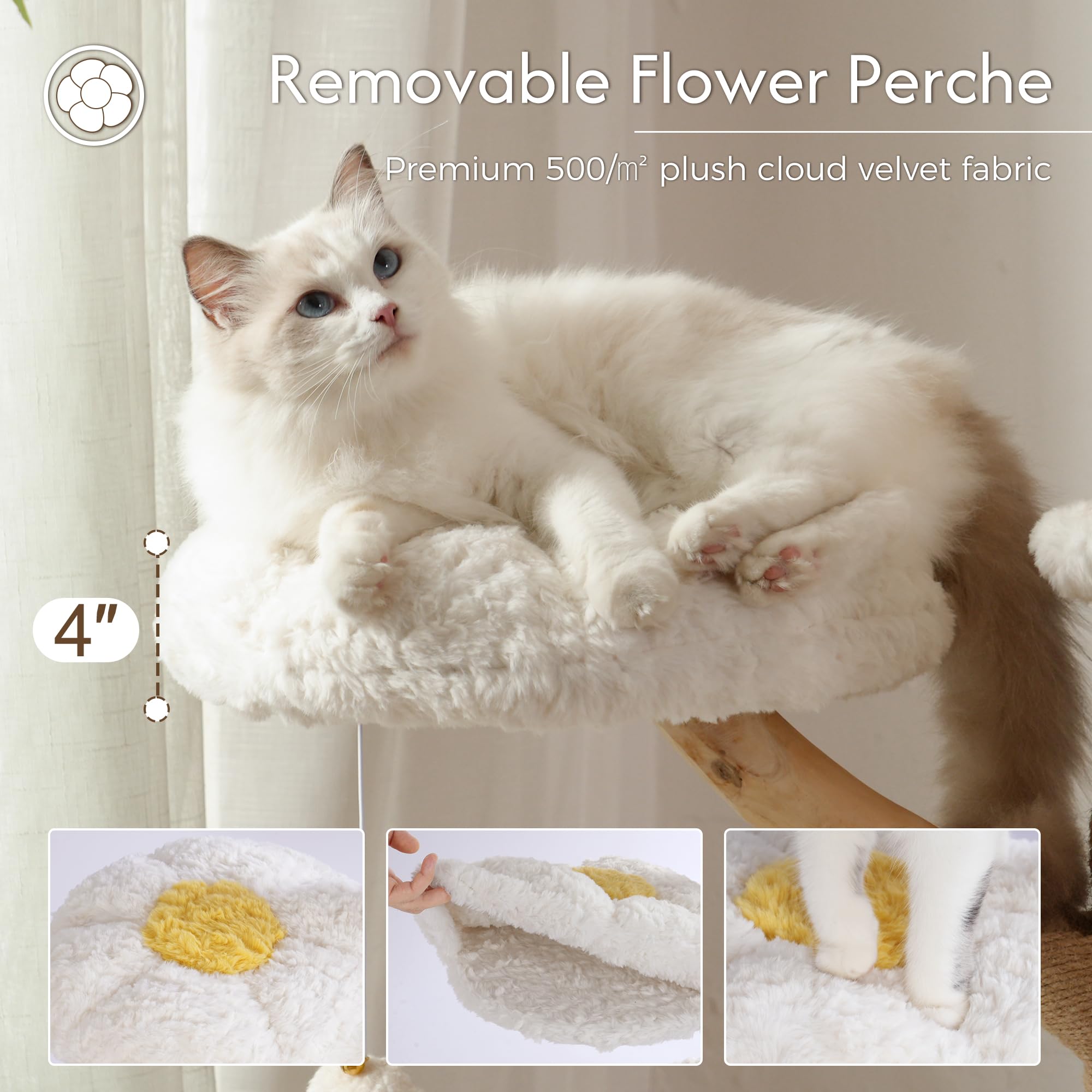 Meowrista flower perch offers spacious lounging and observation.
