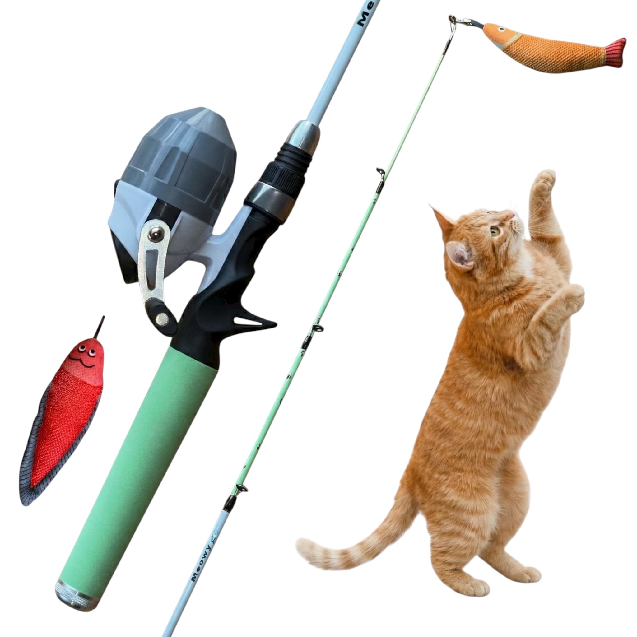 Meowy Cat Wand Toy teaser demonstrates lifelike motion for engaging indoor play