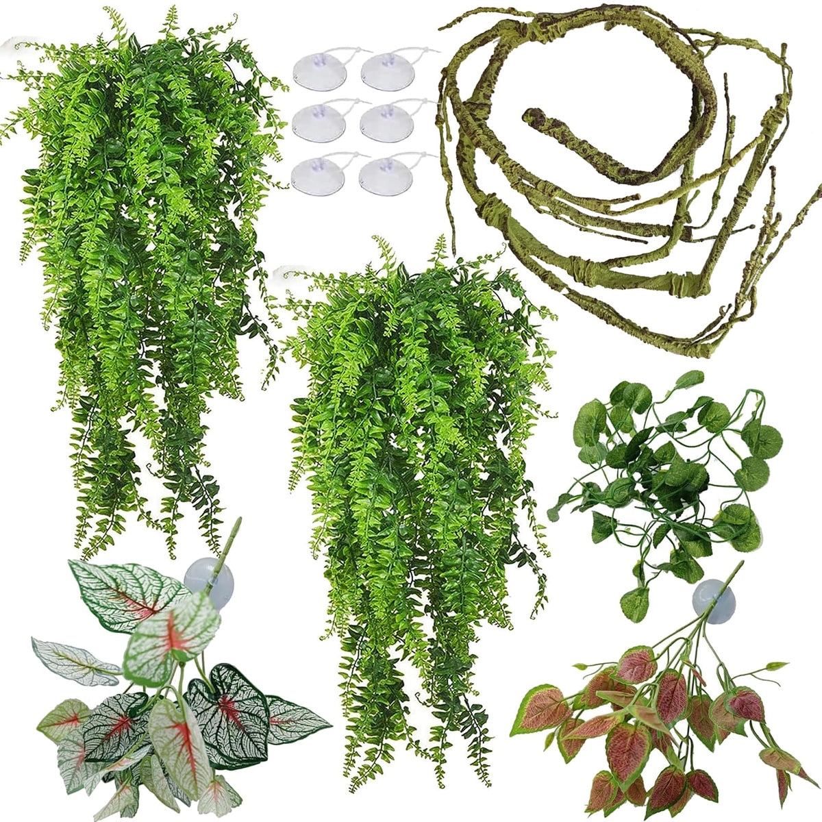 MEPHAN reptile plants large leaves vines for terrarium decor and enrichment.