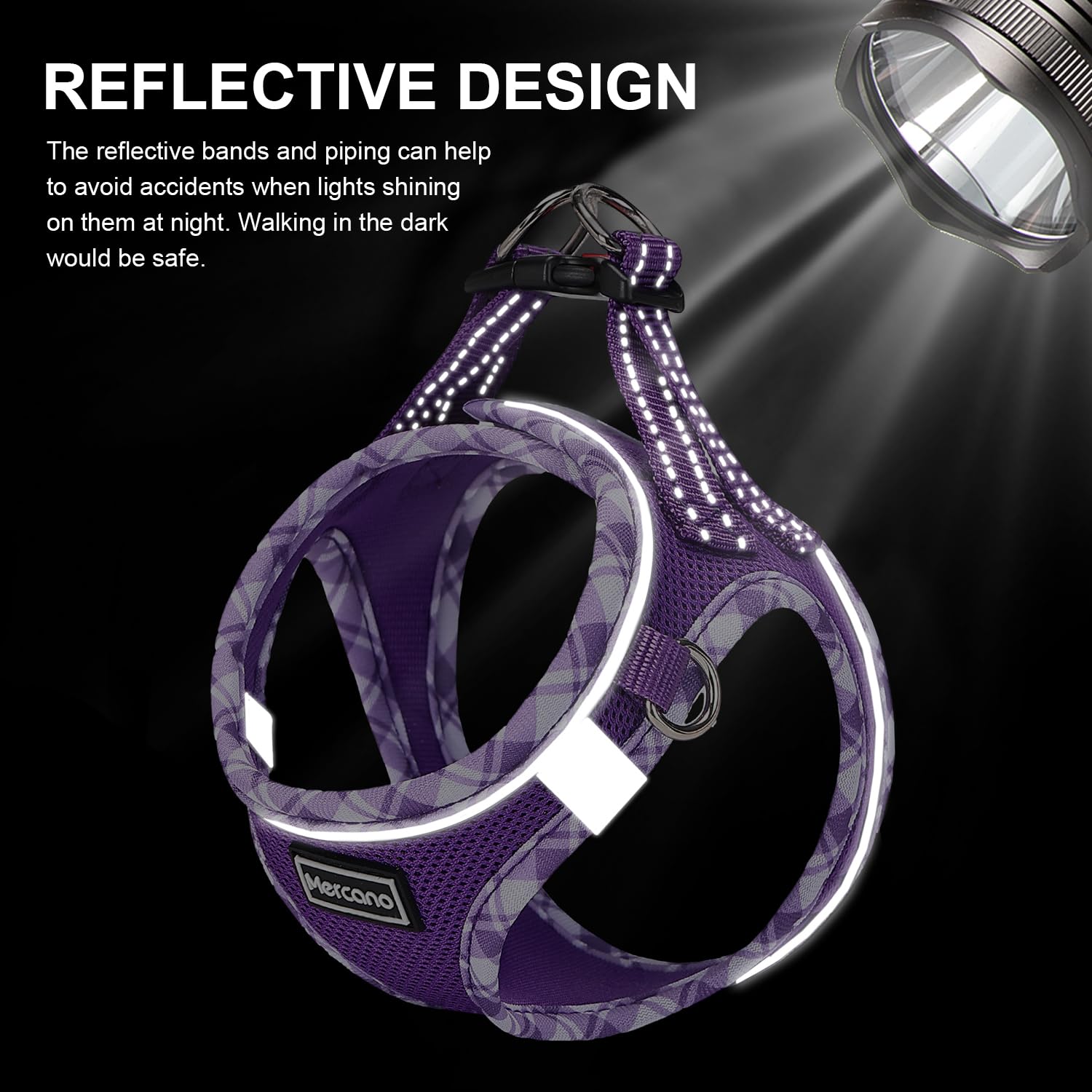 Mercano no-choke step-in harness simplifies wearing for small pets.