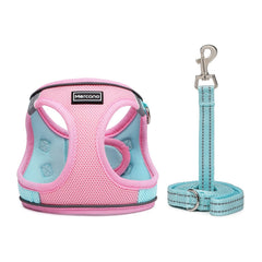 Mercano soft mesh harness pink-blue back view showing snug, adjustable fit
