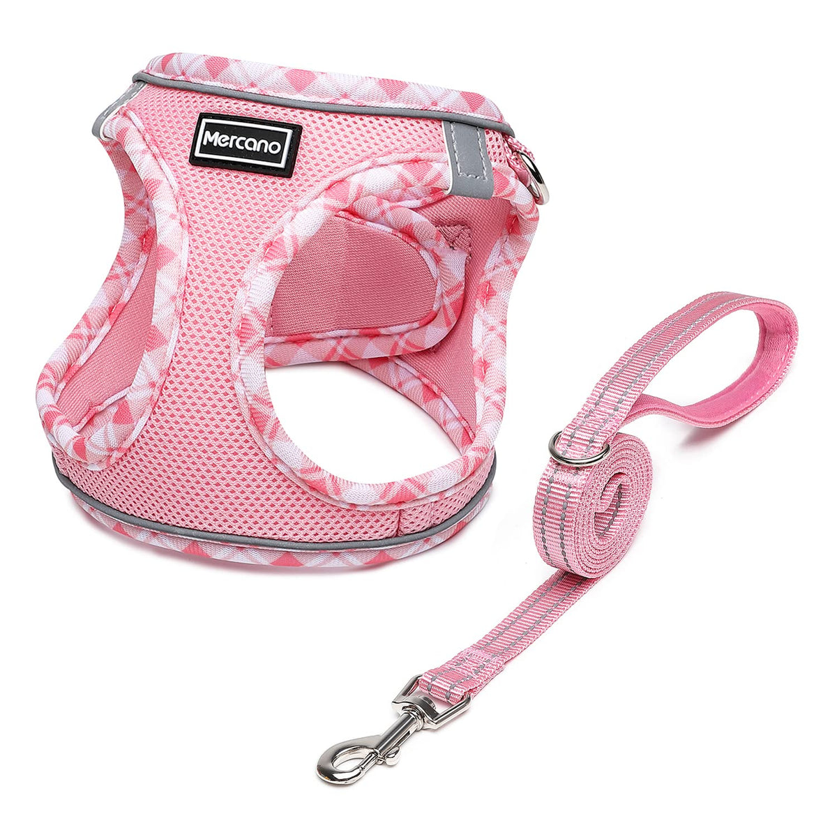 Mercano soft mesh harness in pink on a small dog for breathable daily walks