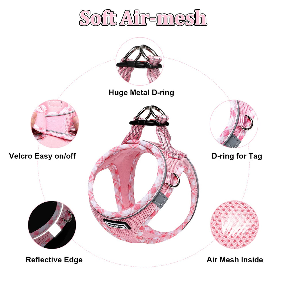 Mercano soft mesh harness pink buckle close-up demonstrates quick-release safety buckle