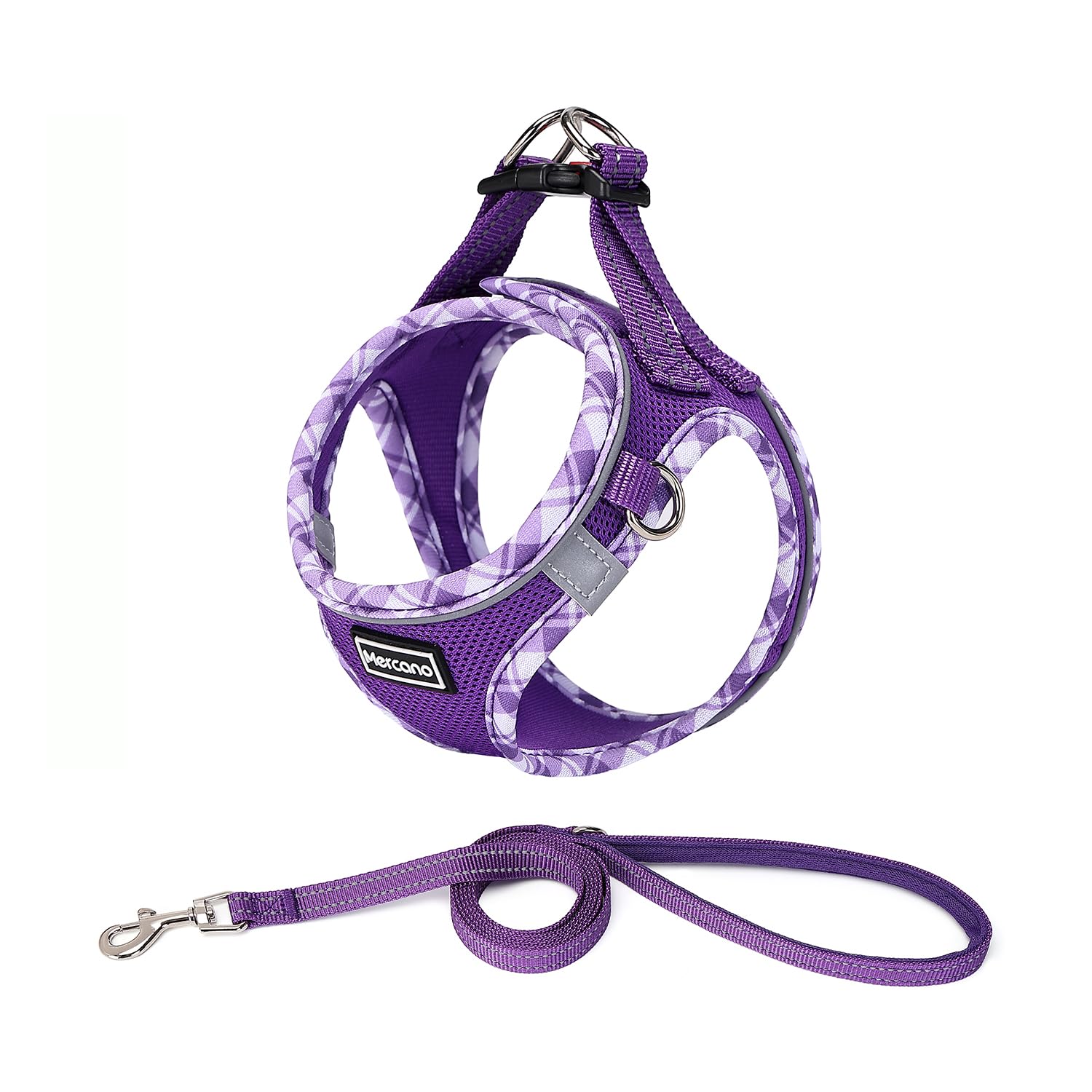 Mercano soft mesh harness purple front view, breathable comfort for small dogs
