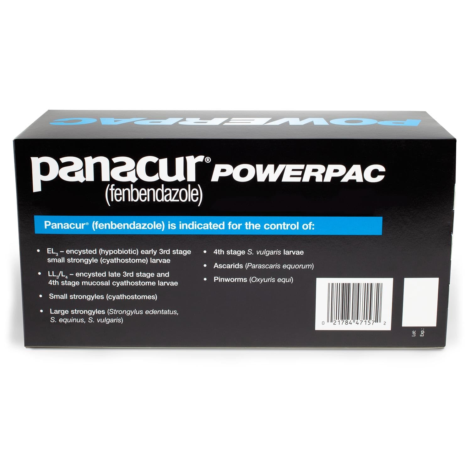 Dosage guidance for MERCK Panacur Powerpac shown for owners