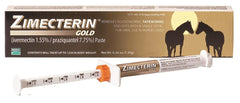 Merial Zimecterin Gold paste packaging demonstrating broad parasite control for horses.