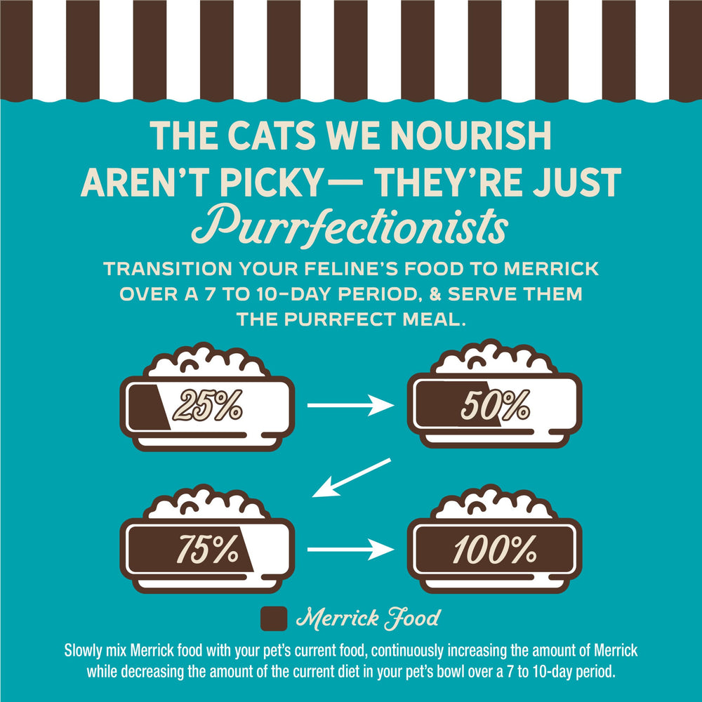 Merrick Purrfect Bistro 24-pack provides convenient meals.
