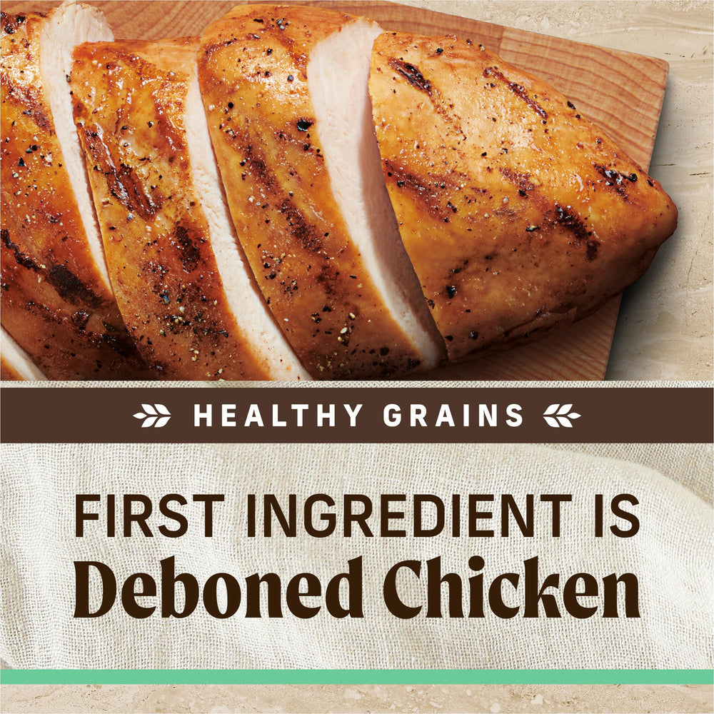 Merrick Ancient Grains blend supports digestion in senior dogs.