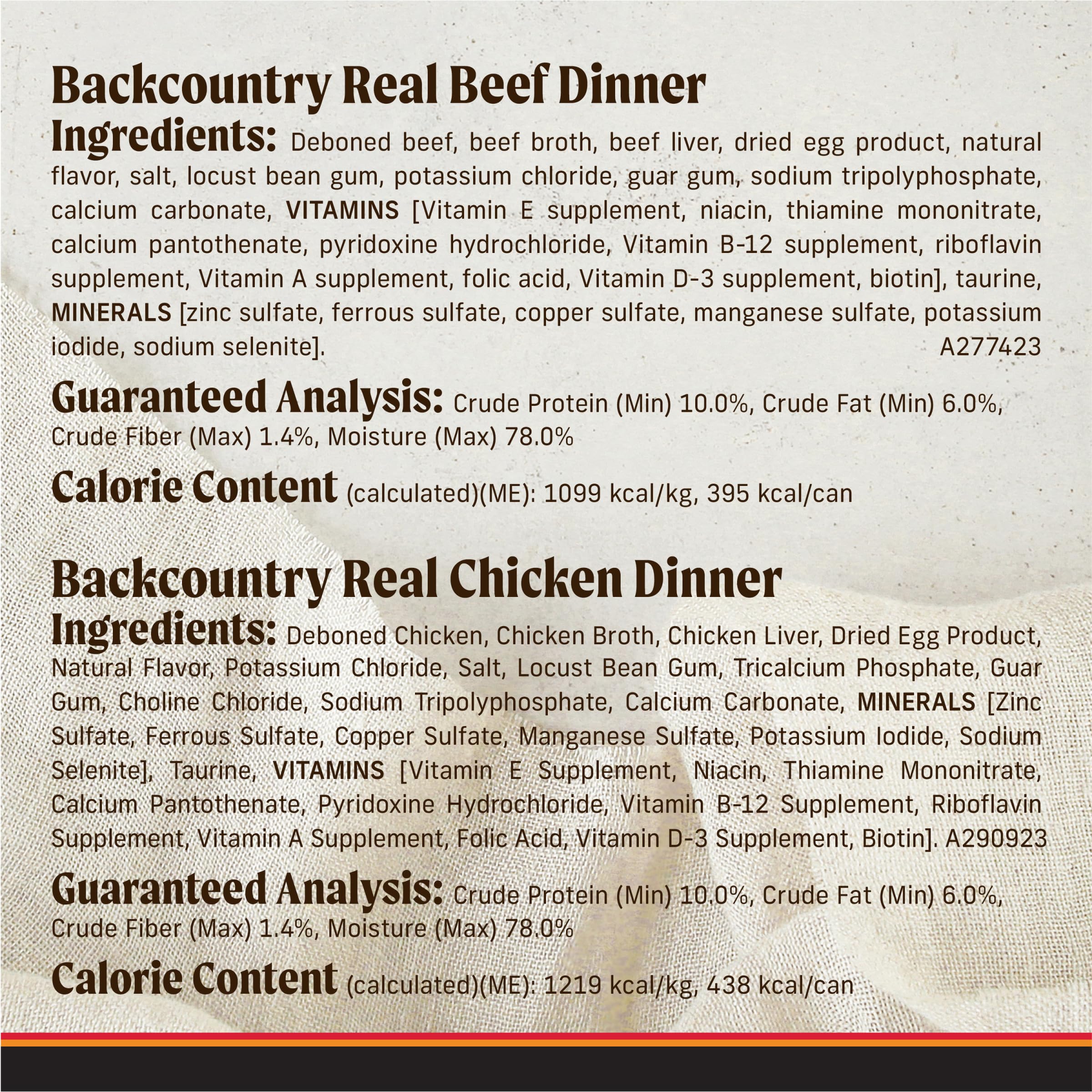 Merrick Backcountry grain-free label close-up highlights grain-free recipe.