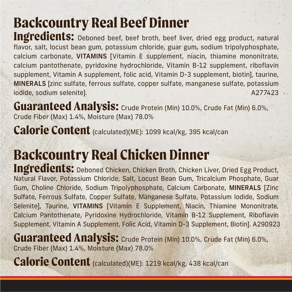 Merrick Backcountry grain-free label close-up highlights grain-free recipe.