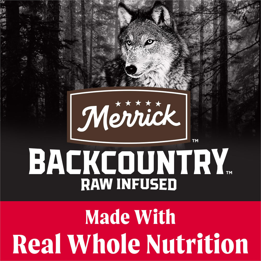 Freeze-dried raw pieces add flavor and protein in Merrick Backcountry Great Plains Red Recipe.