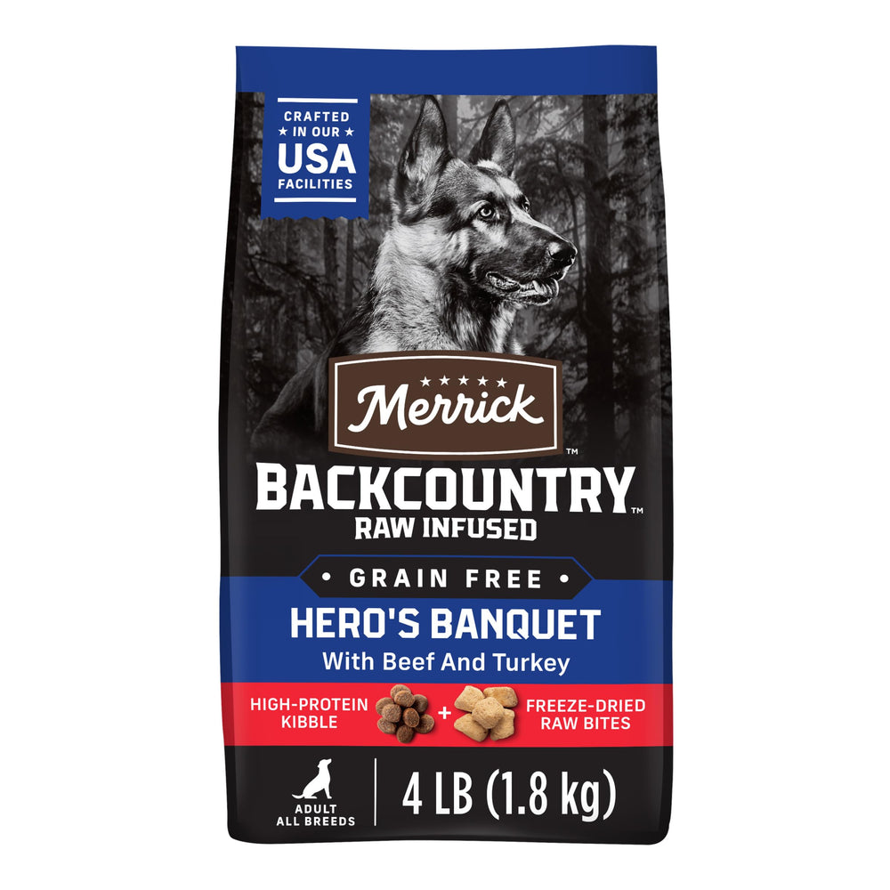 Merrick Backcountry Hero Banquet kibble in a bowl for lean muscle