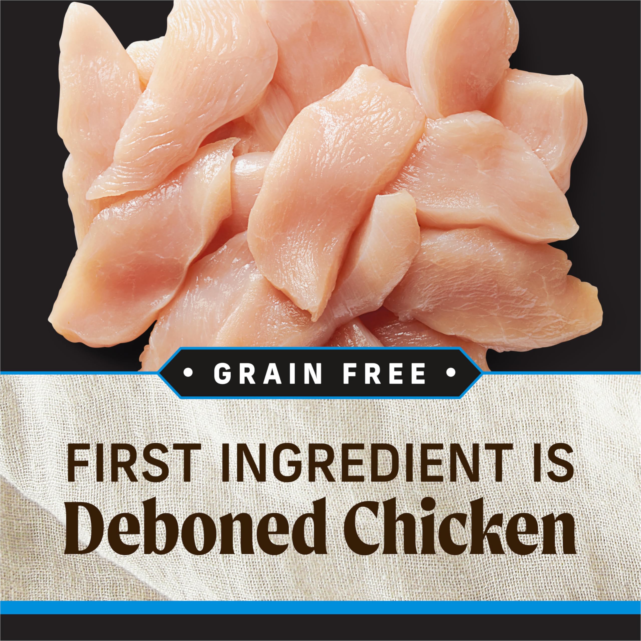 Merrick Backcountry gluten-free packaging emphasizing premium, high-protein formula.