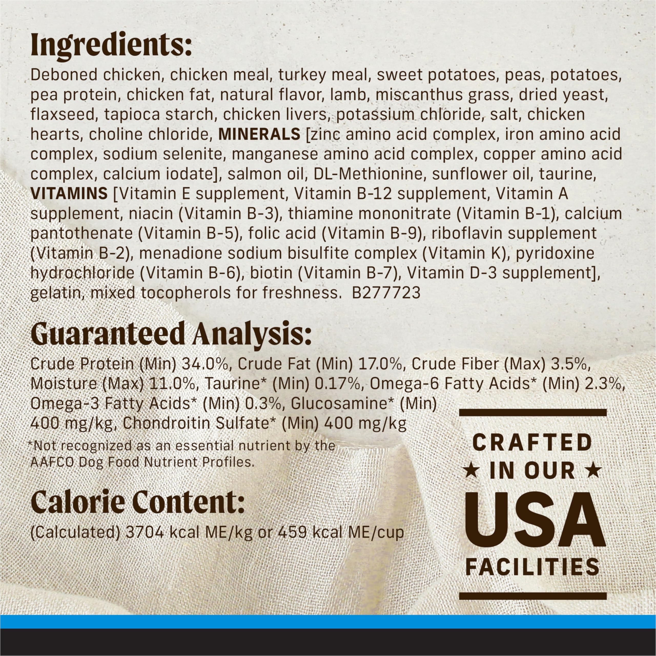 Merrick Backcountry serving suggestion image showing large breed feeding on kibble.