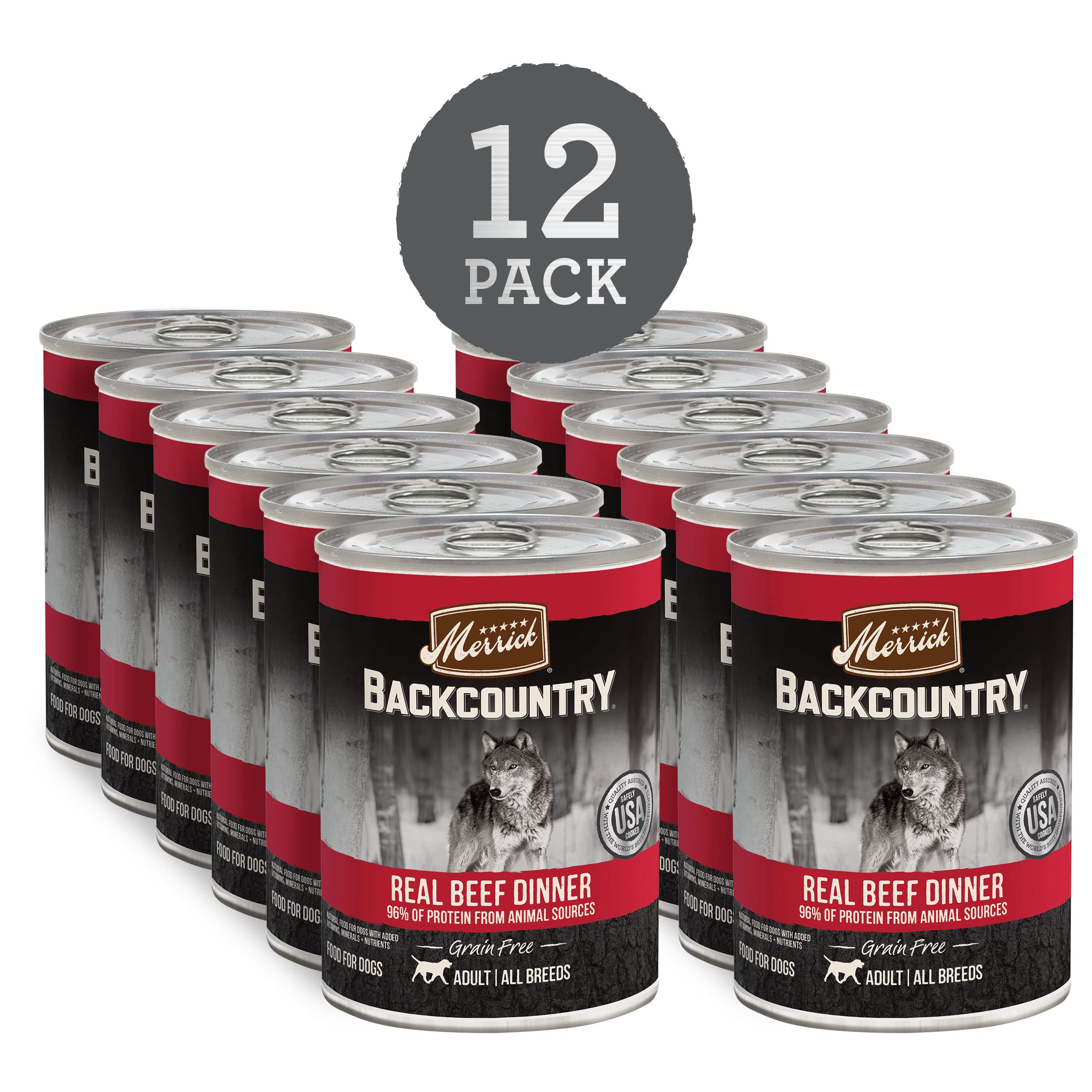 Merrick Backcountry open can ready to serve, highlighting moist texture and aroma.